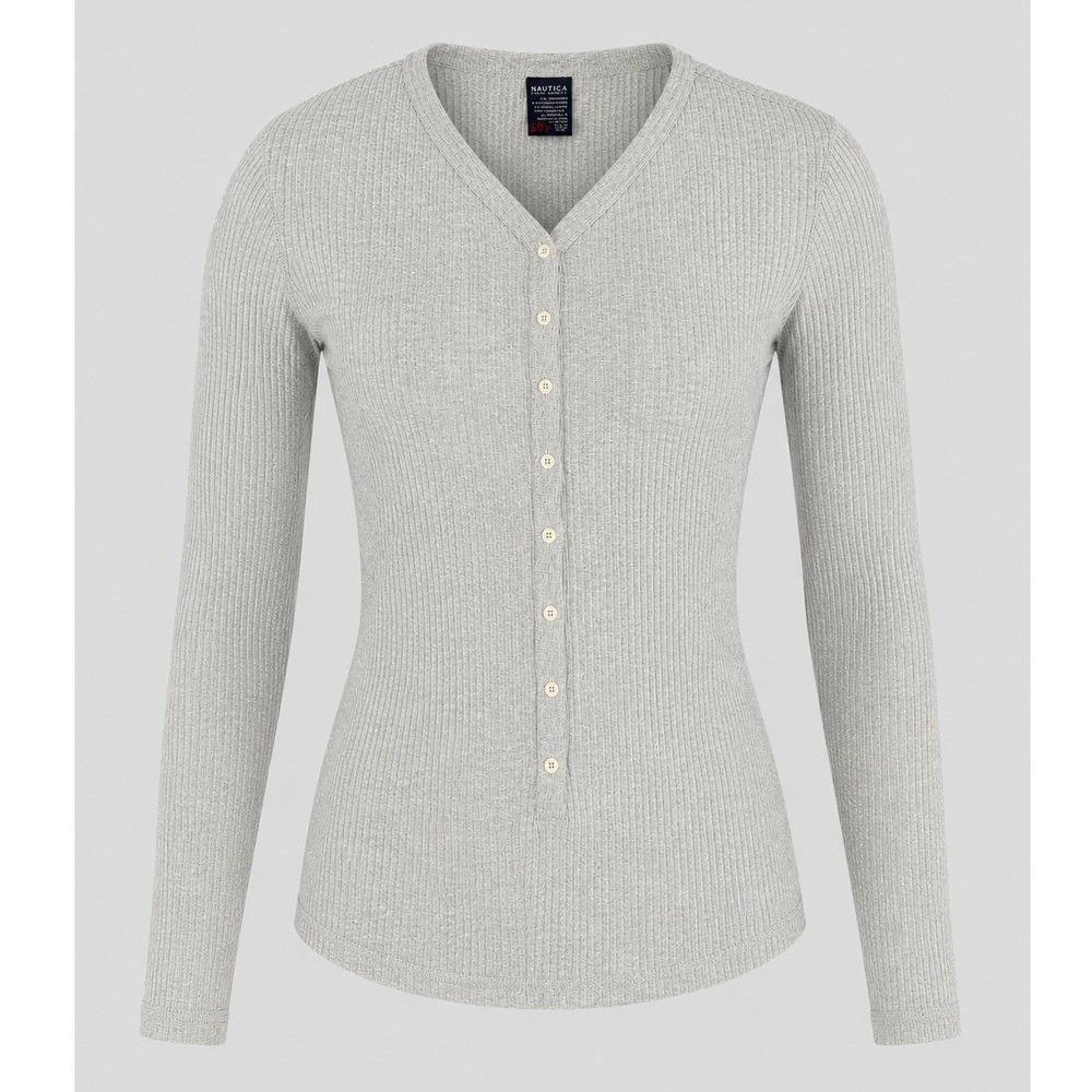 Nautica Jeans Company Womens Ribbed Long Sleeve Button Front Cardigan Gray M